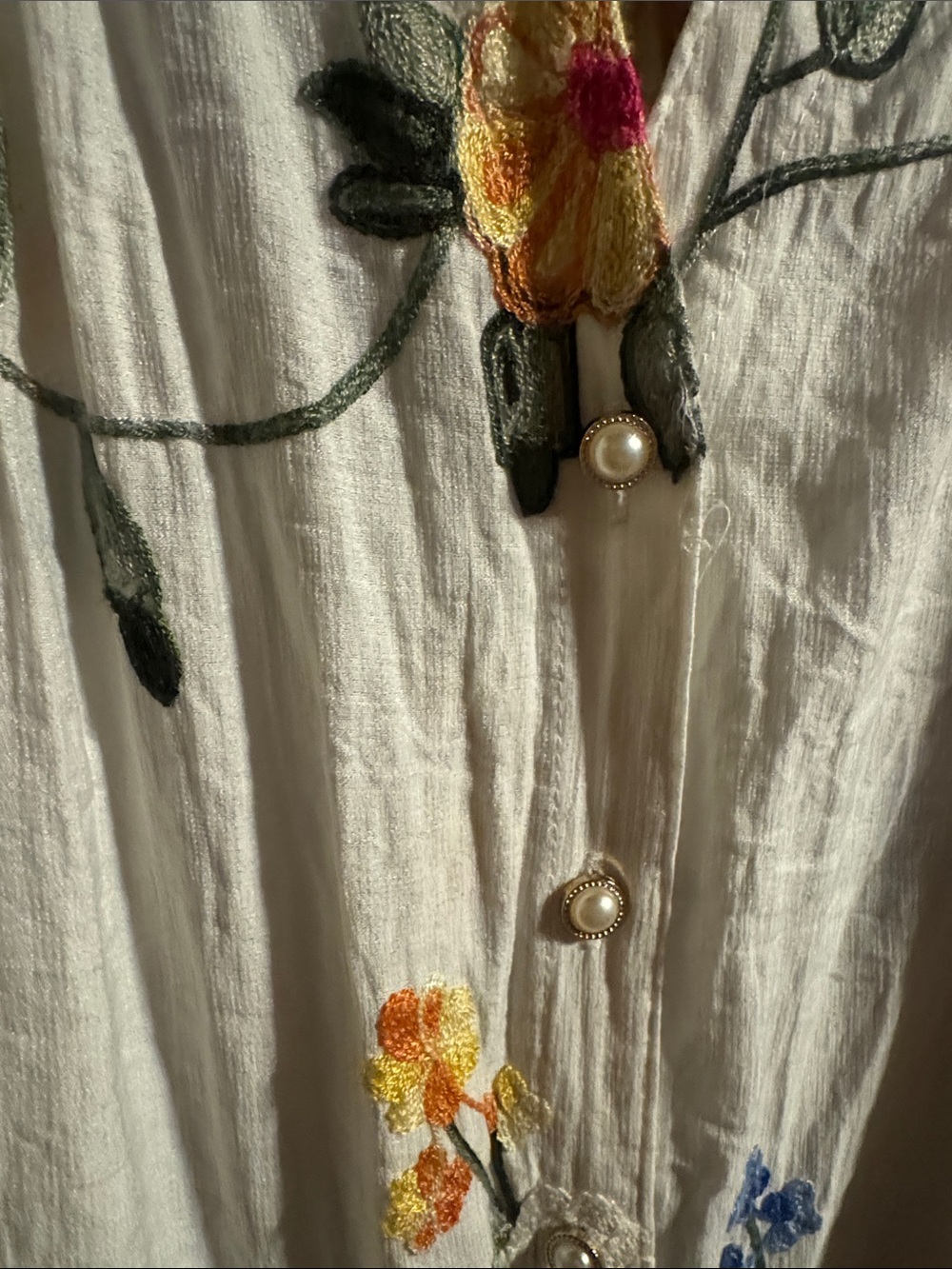 White Embroidered Button-Down Peasant Top - Picture 3 of 8